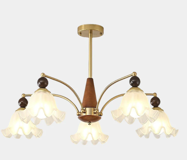 Lámpara de araña con forma de rama de madera y cristal, color blanco