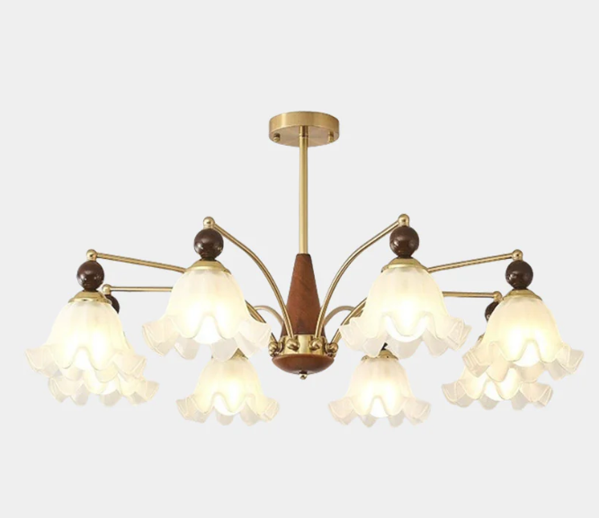 Lámpara de araña con forma de rama de madera y cristal, color blanco