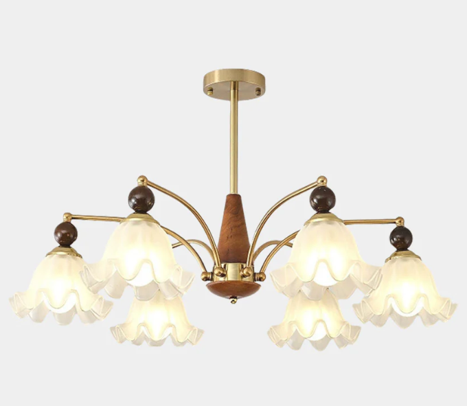 Lámpara de araña con forma de rama de madera y cristal, color blanco