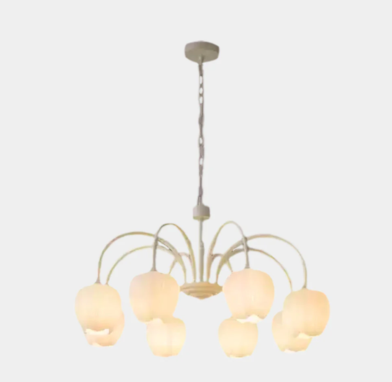 Lámpara nórdica crema rama cristal tulipán flor