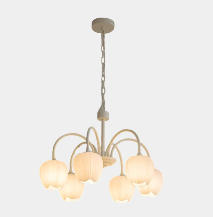 Lámpara nórdica crema rama cristal tulipán flor