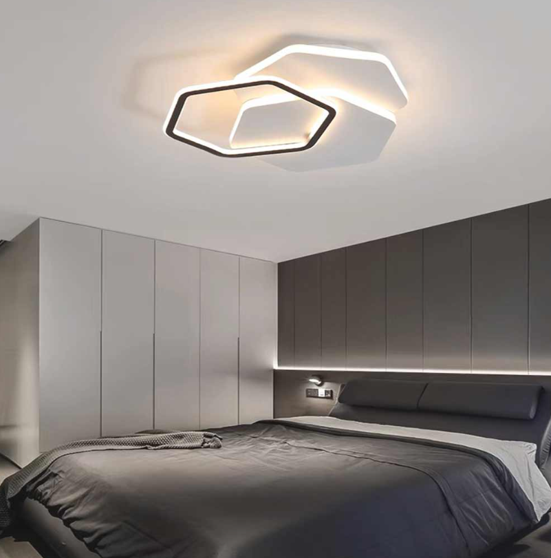 Lámpara de techo nórdica geométrica regulable LED, blanca y negra