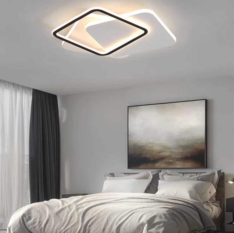 Lámpara de techo nórdica geométrica regulable LED, blanca y negra