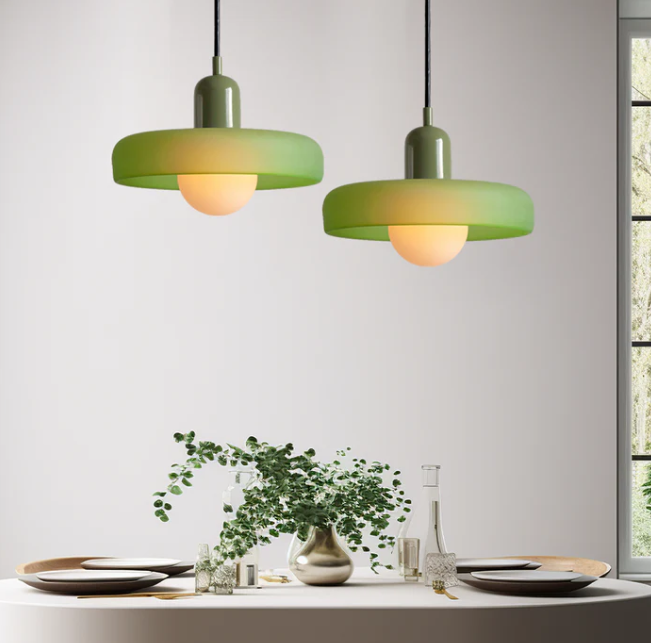 Lámpara colgante Bauhaus en vidrio coloreado