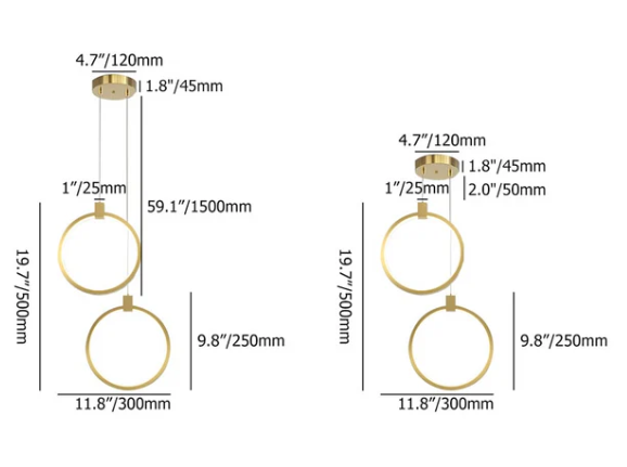 Luz colgante de círculo de 2 luces Oro Latón Charmed Hanging Light