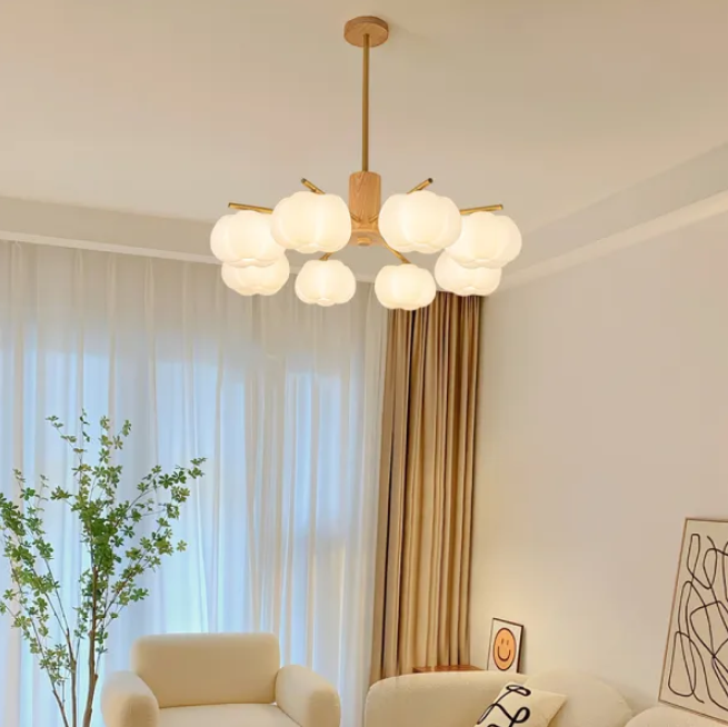 Candelabro de sala de estar con bolas de algodón de madera creativas