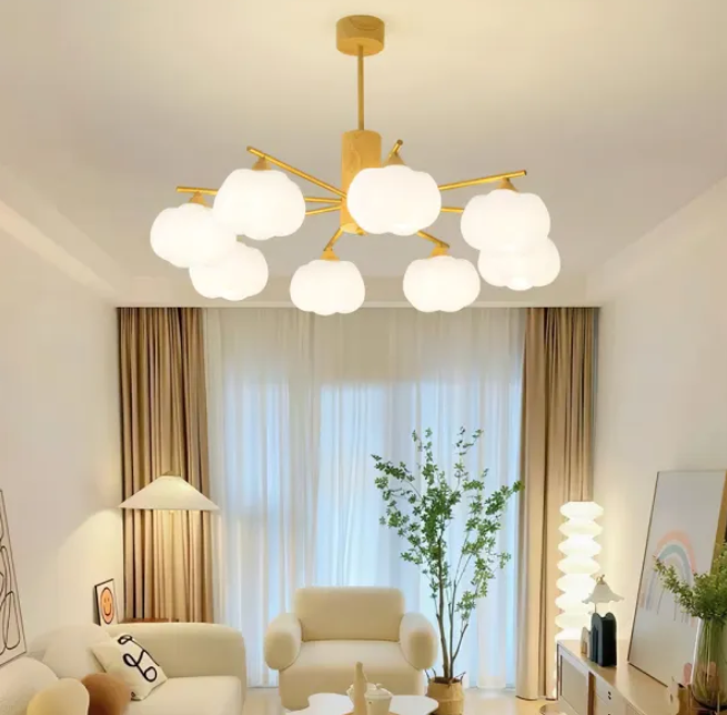 Candelabro de sala de estar con bolas de algodón de madera creativas