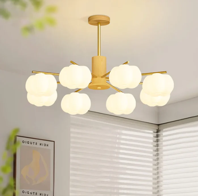 Candelabro de sala de estar con bolas de algodón de madera creativas