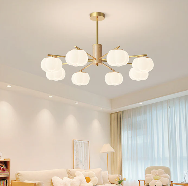 Candelabro de sala de estar con bolas de algodón de madera creativas