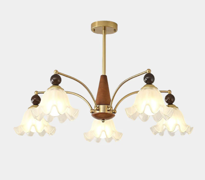 Lámpara de araña con forma de rama de madera y cristal, color blanco