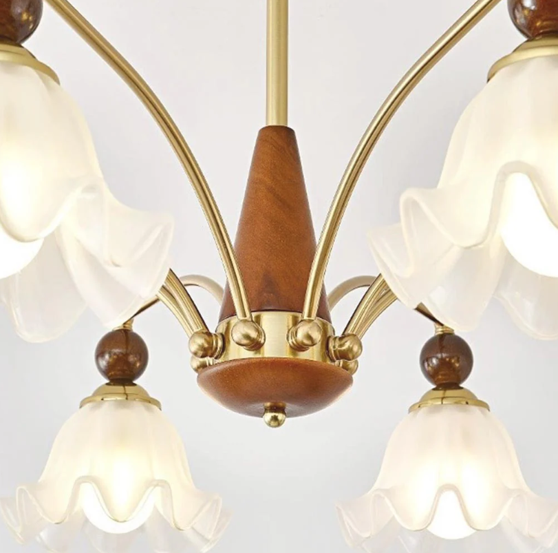 Lámpara de araña con forma de rama de madera y cristal, color blanco