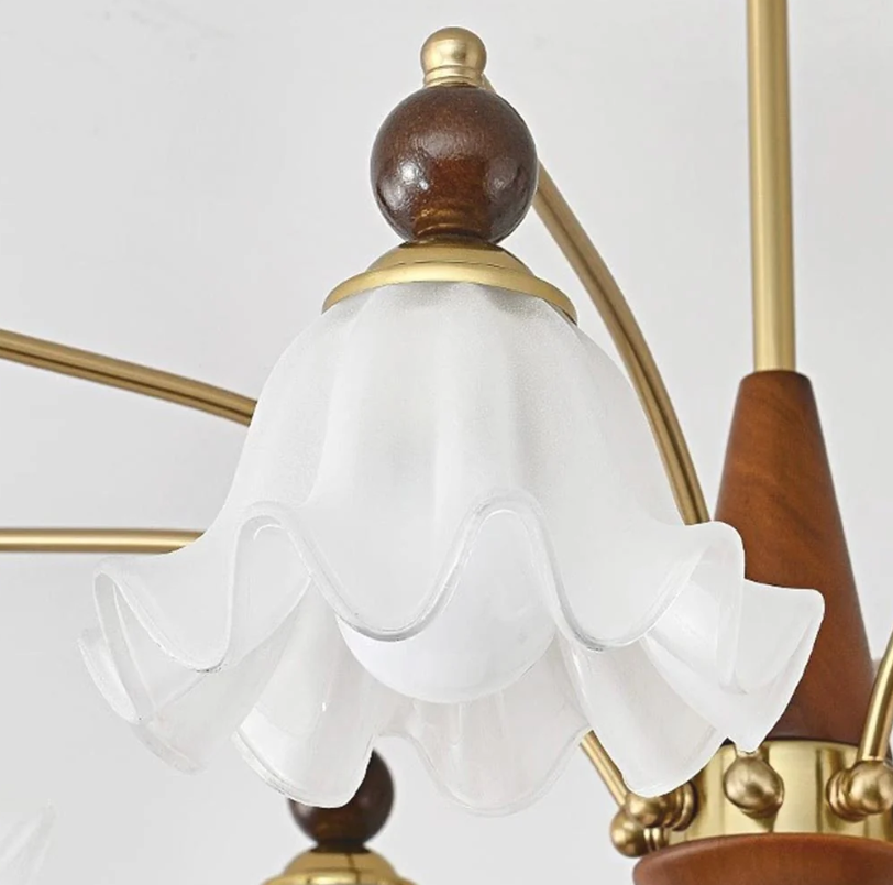 Lámpara de araña con forma de rama de madera y cristal, color blanco