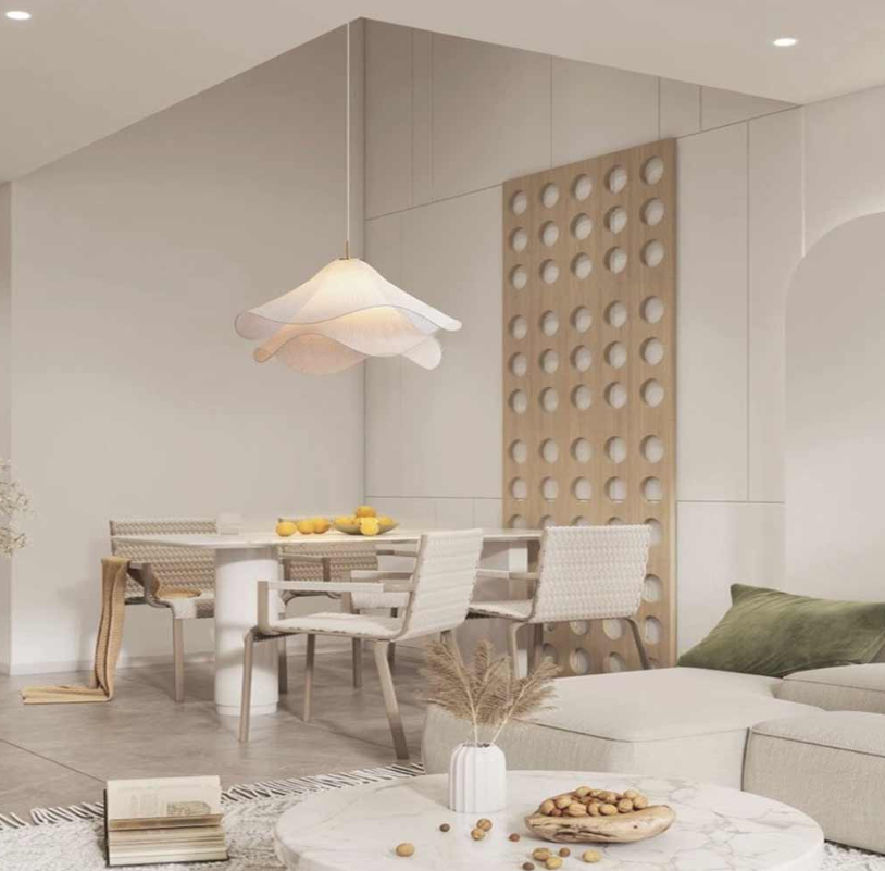 Lámpara colgante francesa de interior con pantalla de tela de pétalos