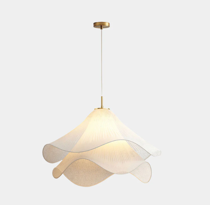 Lámpara colgante francesa de interior con pantalla de tela de pétalos