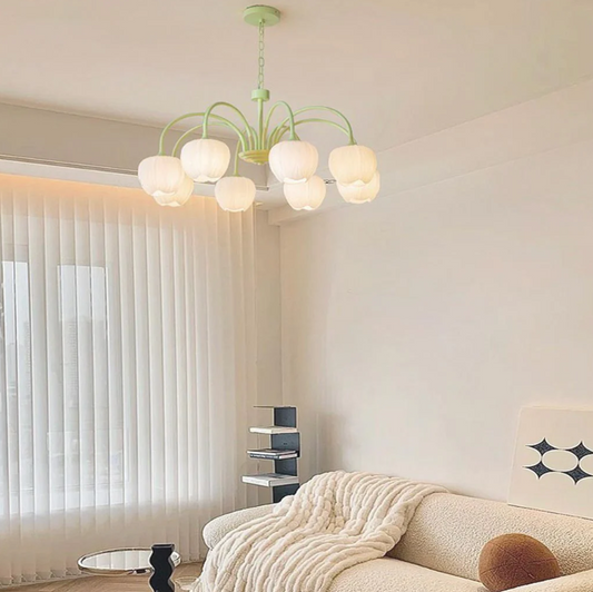 Lámpara nórdica crema rama cristal tulipán flor