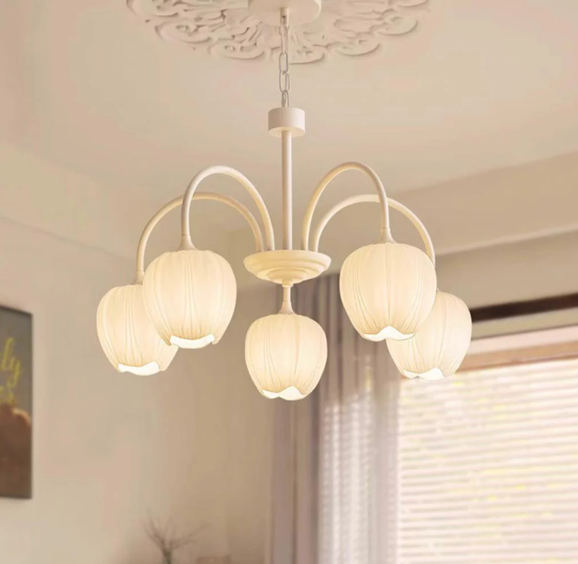 Lámpara nórdica crema rama cristal tulipán flor