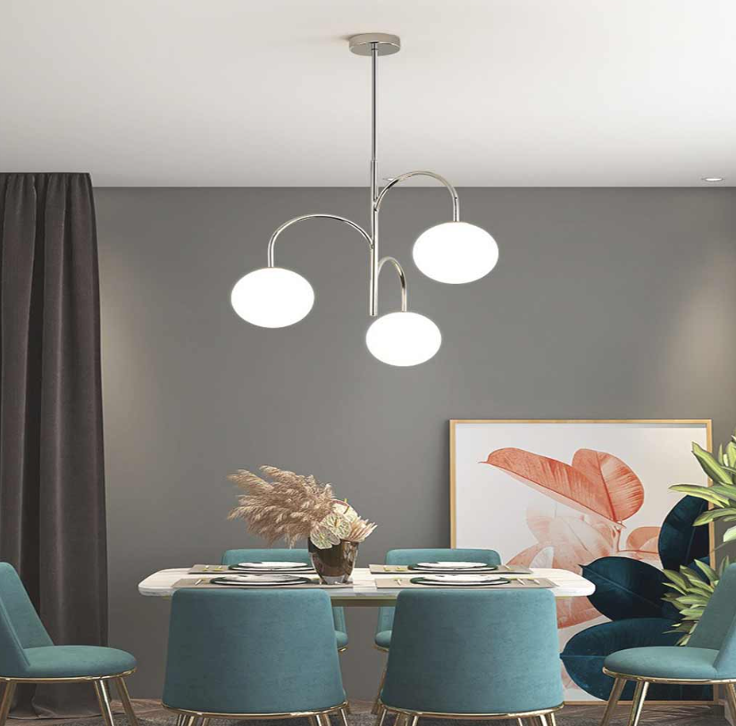 Lámpara de araña nórdica Bauhaus de cristal cromado, 3 luces