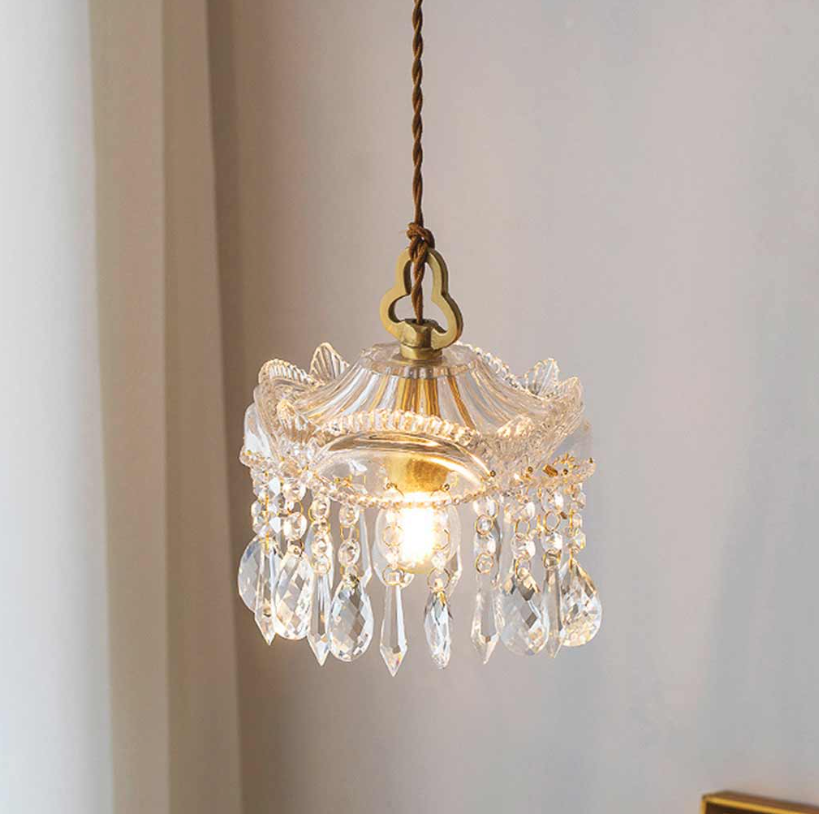 Lámpara colgante de lujo de latón y cristal transparente