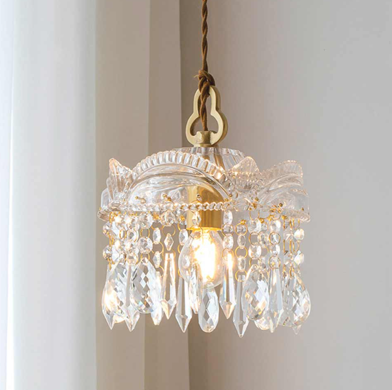 Lámpara colgante de lujo de latón y cristal transparente