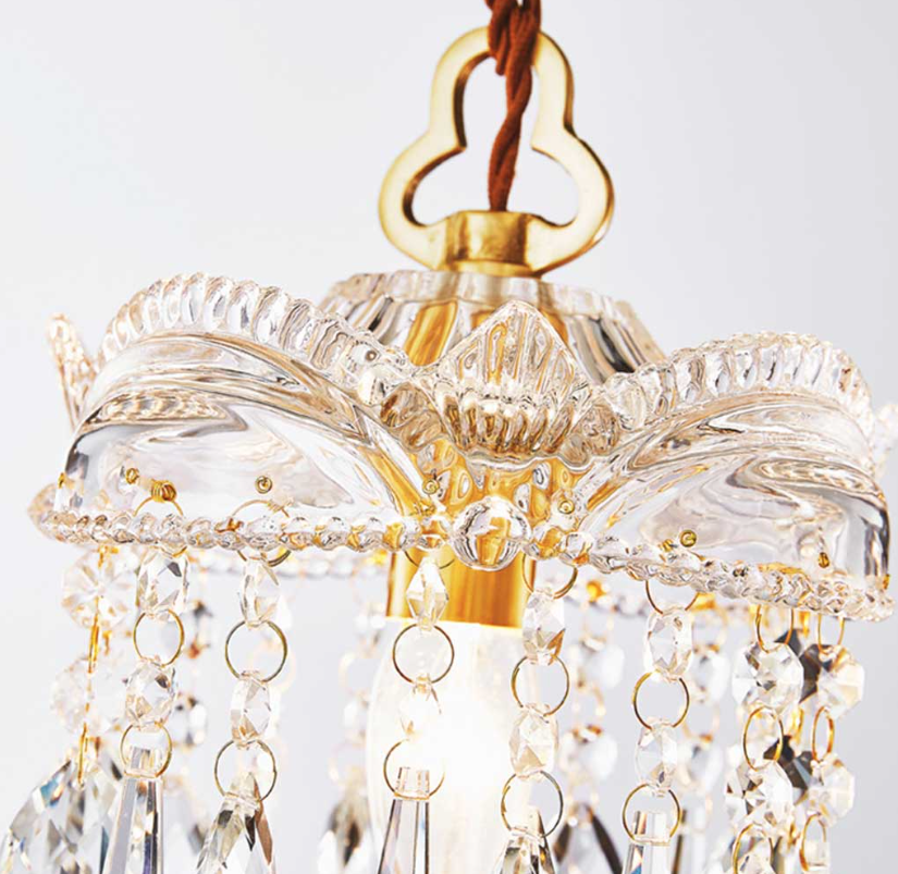 Lámpara colgante de lujo de latón y cristal transparente