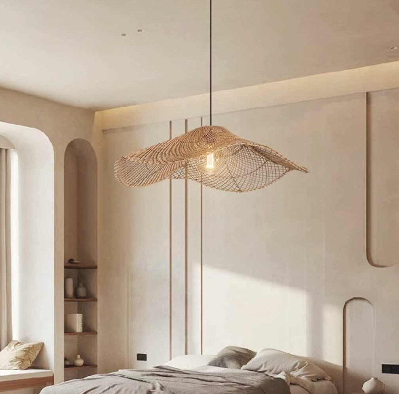 Lámpara colgante con sombrero de paja de ratán tejido Japonés