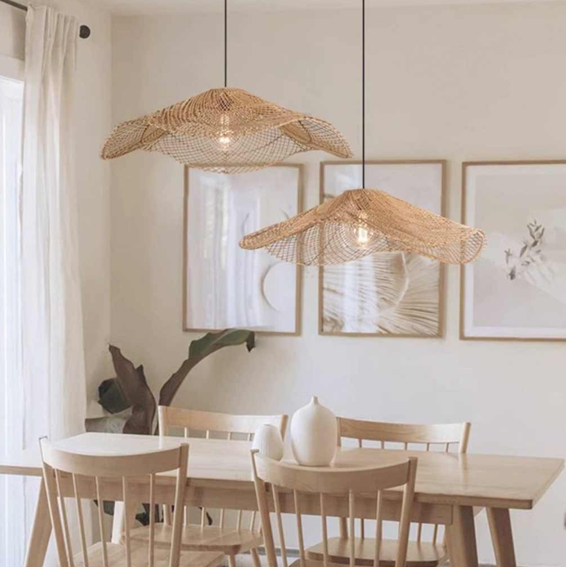 Lámpara colgante con sombrero de paja de ratán tejido Japonés