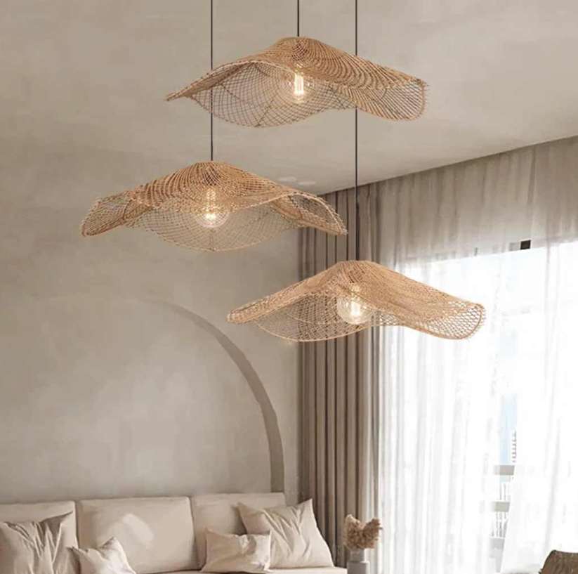 Lámpara colgante con sombrero de paja de ratán tejido Japonés