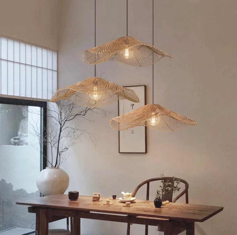 Lámpara colgante con sombrero de paja de ratán tejido Japonés