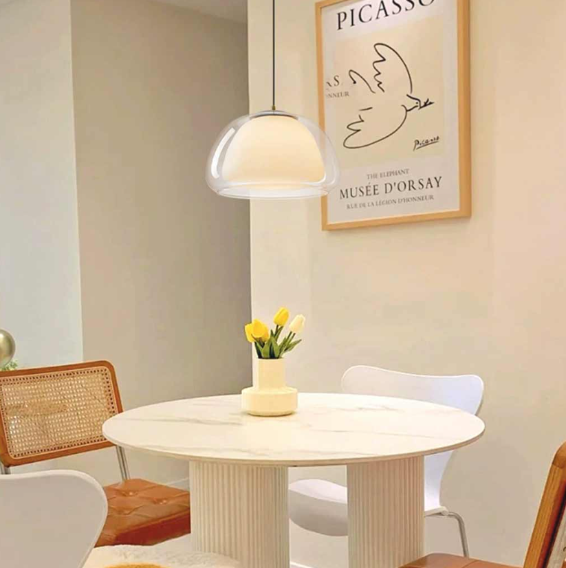 Lámpara colgante Nórdico Cúpula de cristal transparente en gelatina, color blanco