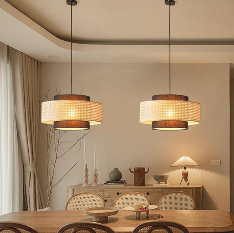 Lámpara colgante Japonés retro redonda de tela de ratán