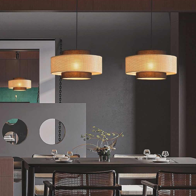 Lámpara colgante Japonés retro redonda de tela de ratán