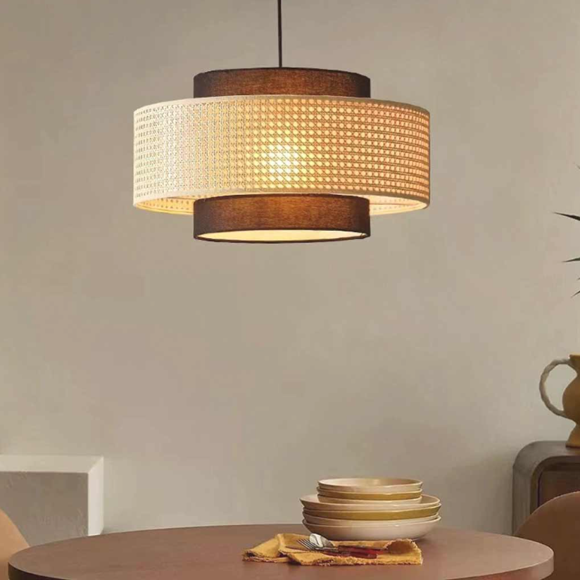 Lámpara colgante Japonés retro redonda de tela de ratán