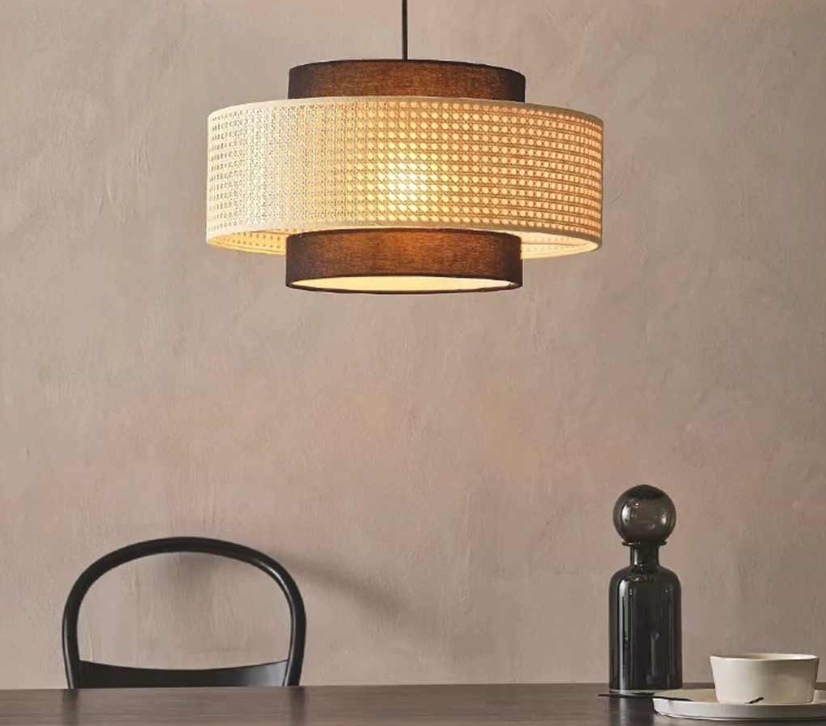 Lámpara colgante Japonés retro redonda de tela de ratán