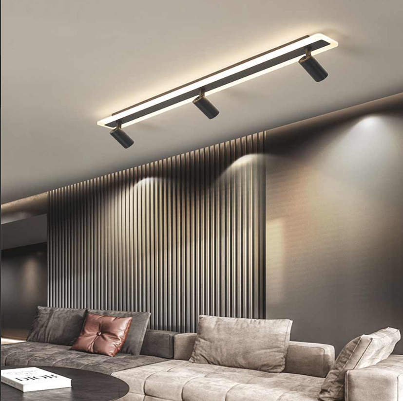 Foco de techo con riel, LED lineal moderno, color negro