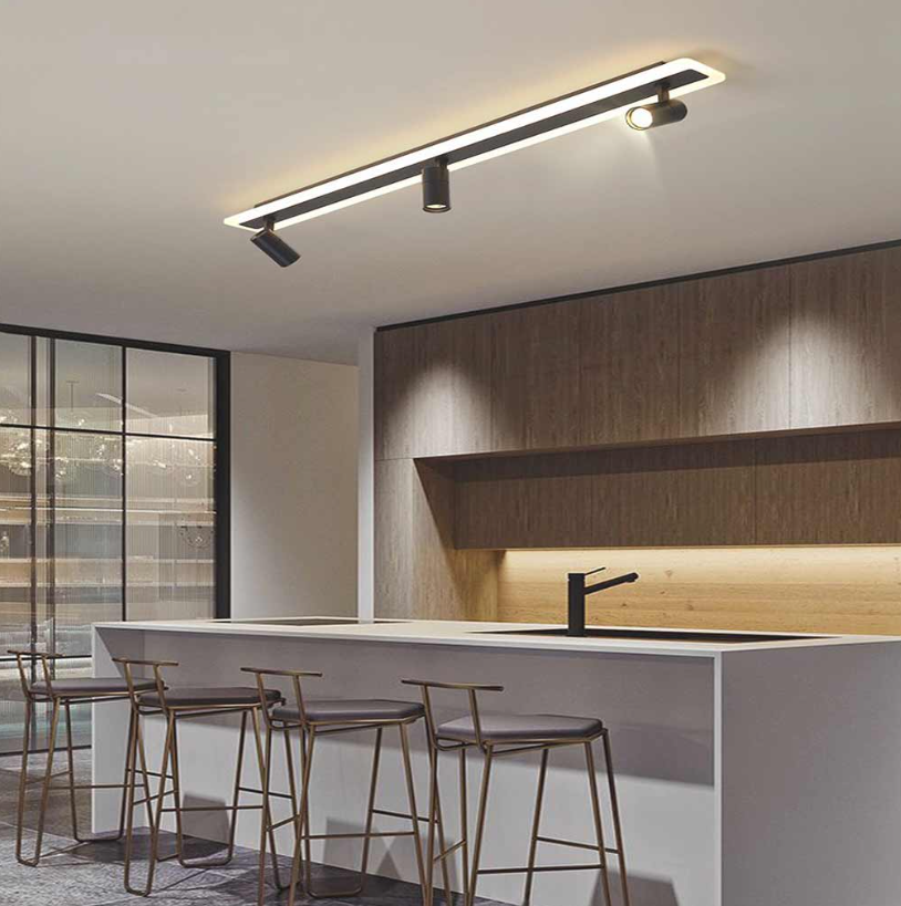 Foco de techo con riel, LED lineal moderno, color negro
