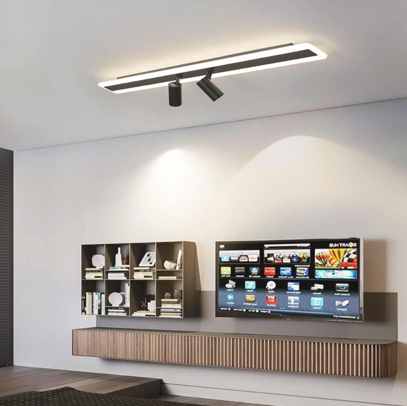 Foco de techo con riel, LED lineal moderno, color negro