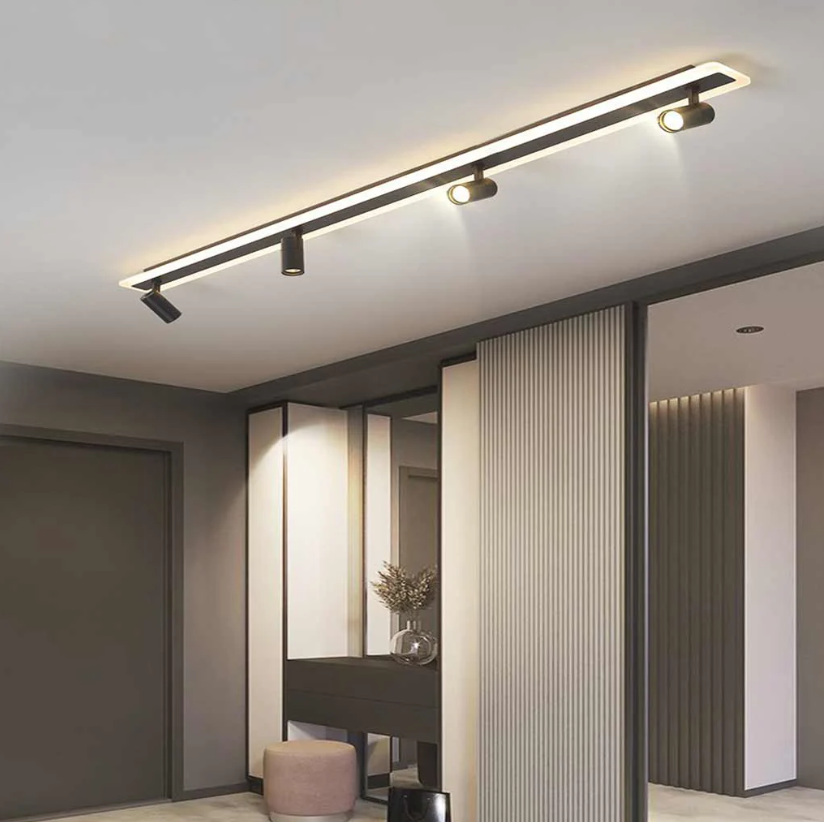Foco de techo con riel, LED lineal moderno, color negro